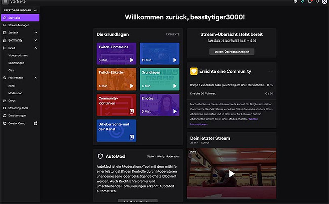 Screenshot Twitch Creator-Dashboard