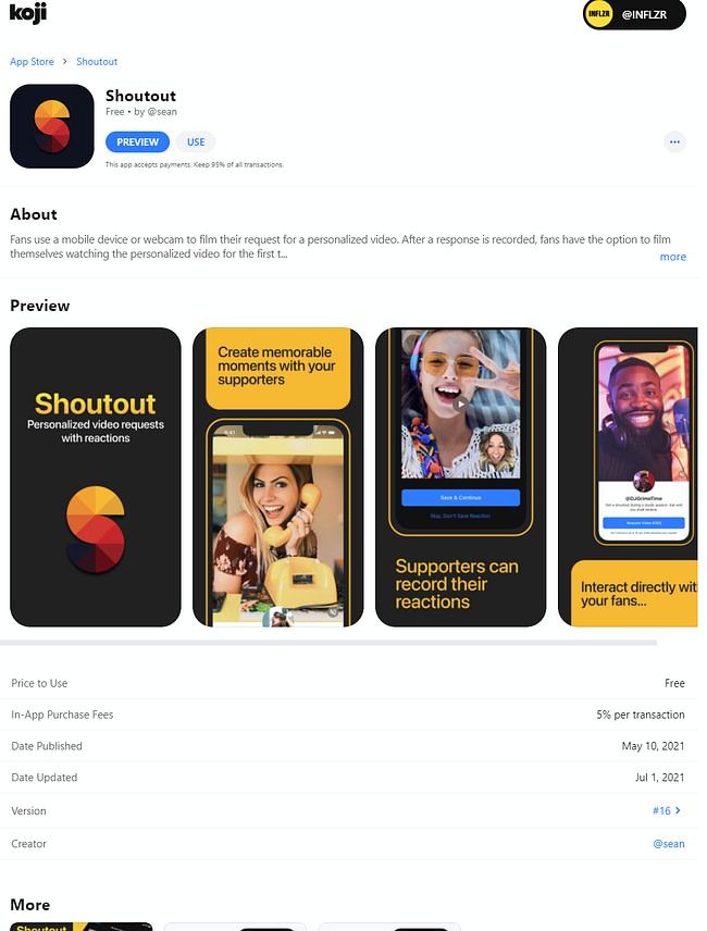Screenshot Shoutout, Quelle: Koji Homepage