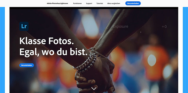 Screenshot: Homepage von Lightroom.