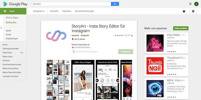 StoryArt im Google Play Store